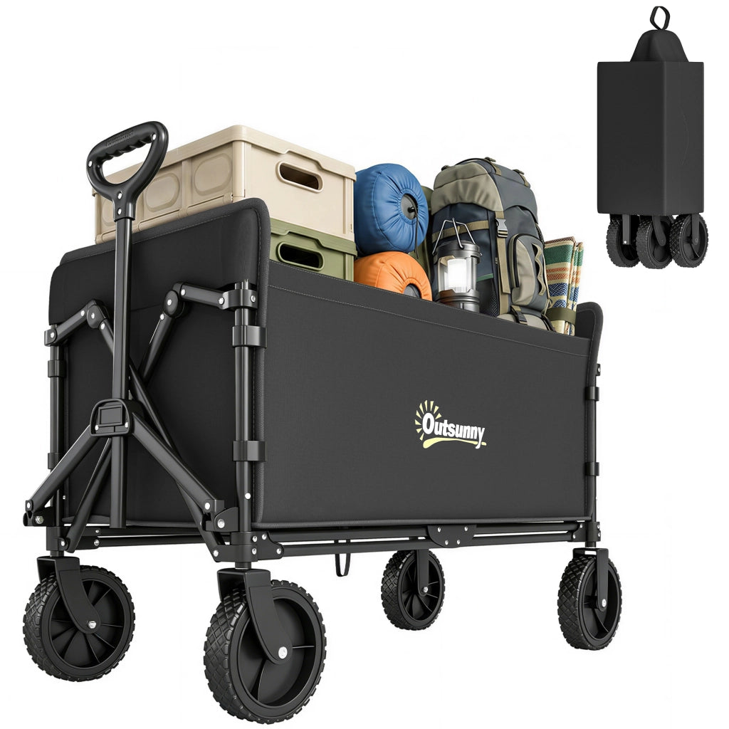 Carrello Giardino Pieghevole 180L ¨C zephmum ¨C Acciaio Poliestere Nero 90x48x62 cm