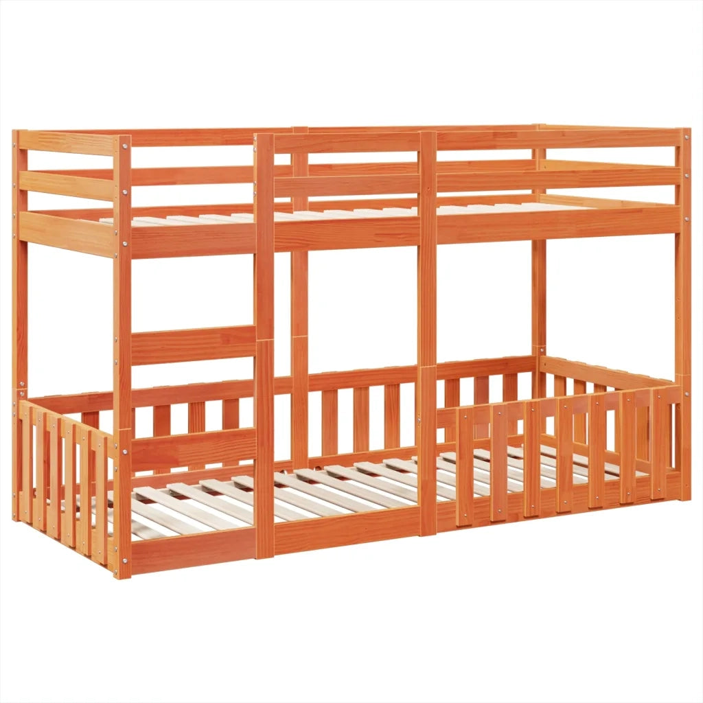 Letto singolo | Letto per adulti | Letto a Castello Marrone Cera 80x200 cm in Legno di Pino