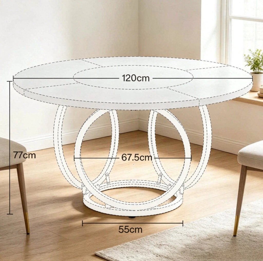 TAVOLO DA PRANZO Rotondo 120x120 cm MDF Bianco e Oro