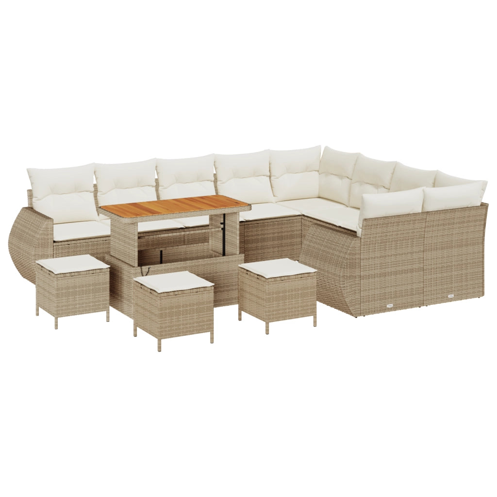Set di SofÃ  da Giardino da 13 Pezzi con Cuscini Beige Polirattan Acacia
