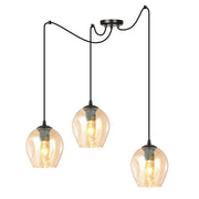 Lampada a sospensione Level con diffusori in vetro ambra e metallo nero