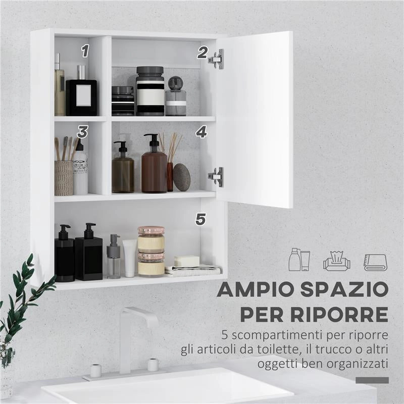 ARMADIETTO BAGNO CON SPECCHIO RIPIANI E SCAFFALE REGOLABILE MONTAGGIO A PARETE 60X15X76CM BIANCO