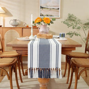 Tavolo di stoffa in cotone e lino con cuscini - 35x305cm Tavolo coperto facile da pulire - Copri tavolo quotidiano - Leggero e duraturo - Lavabile - Ideale per feste di campagna, esterno, matrimoni, festività