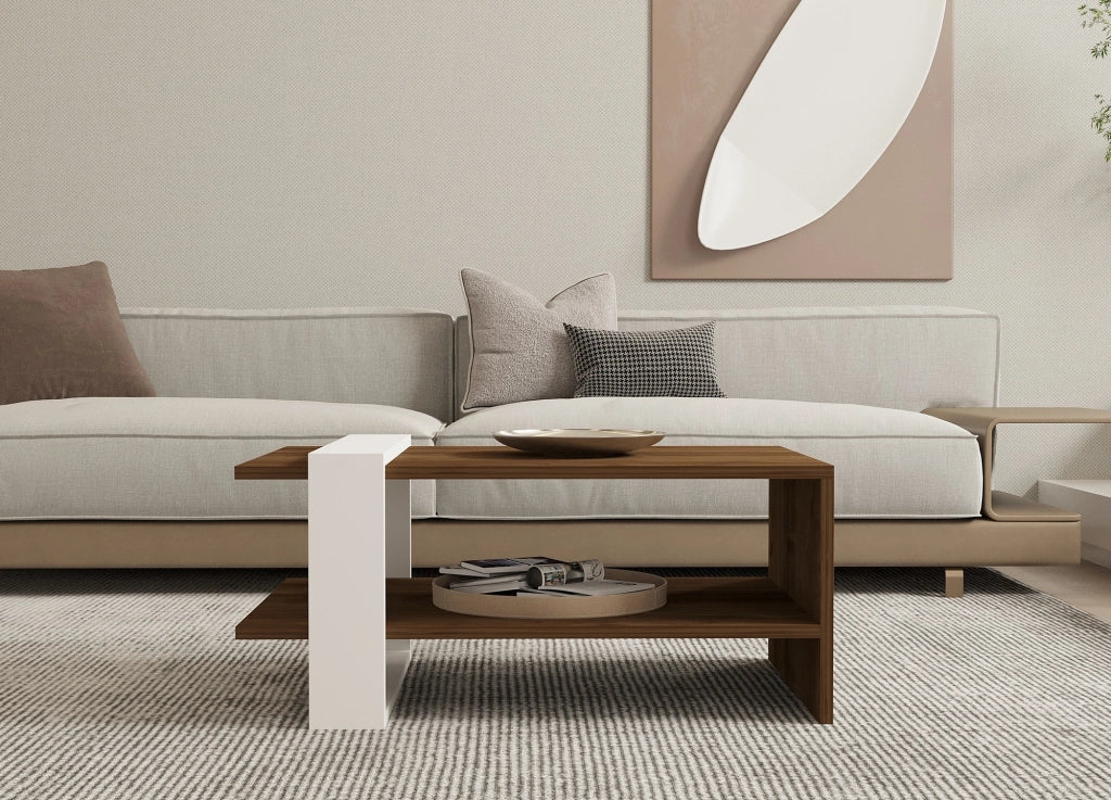 Tavolino in legno "Gaye" - 80 x 50 x 35 cm - Noce, Bianco