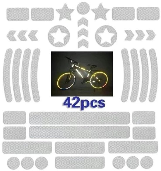 Sticker riflettenti per bicicletta, confezione da 42 pezzi - bianco fluorescente