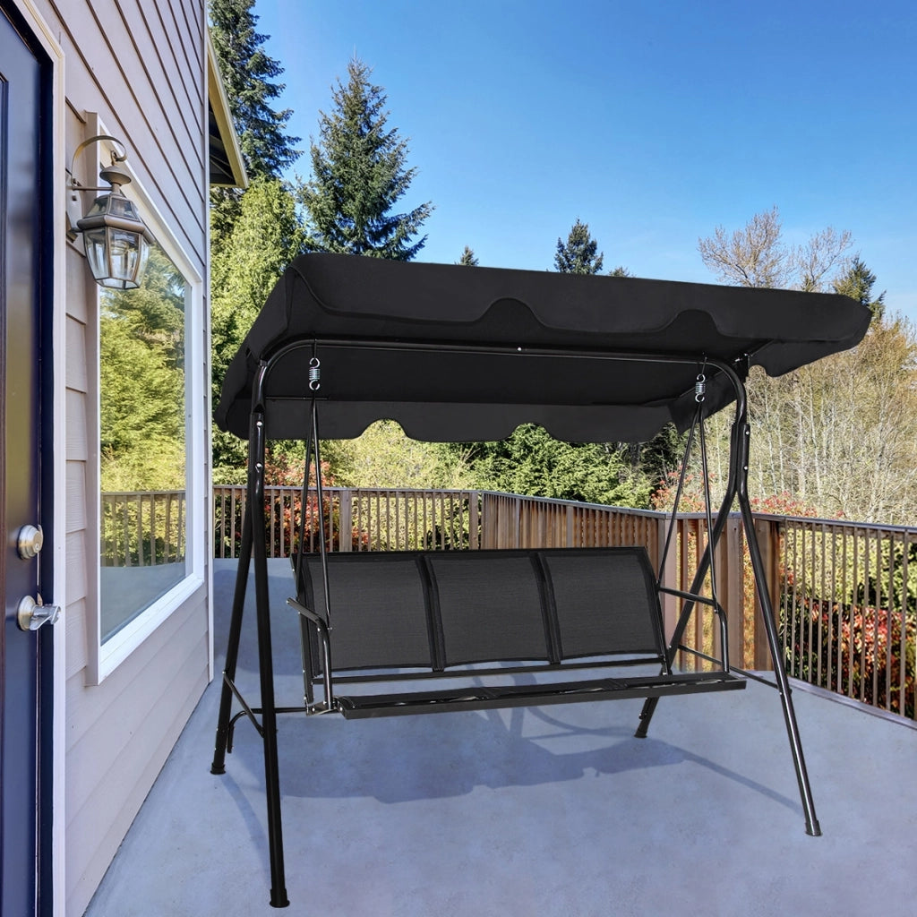 Dondolo a 3 posti con oscurante da giardino Altalena adulti da esterno 170x110x150cm Nero-Dondoli