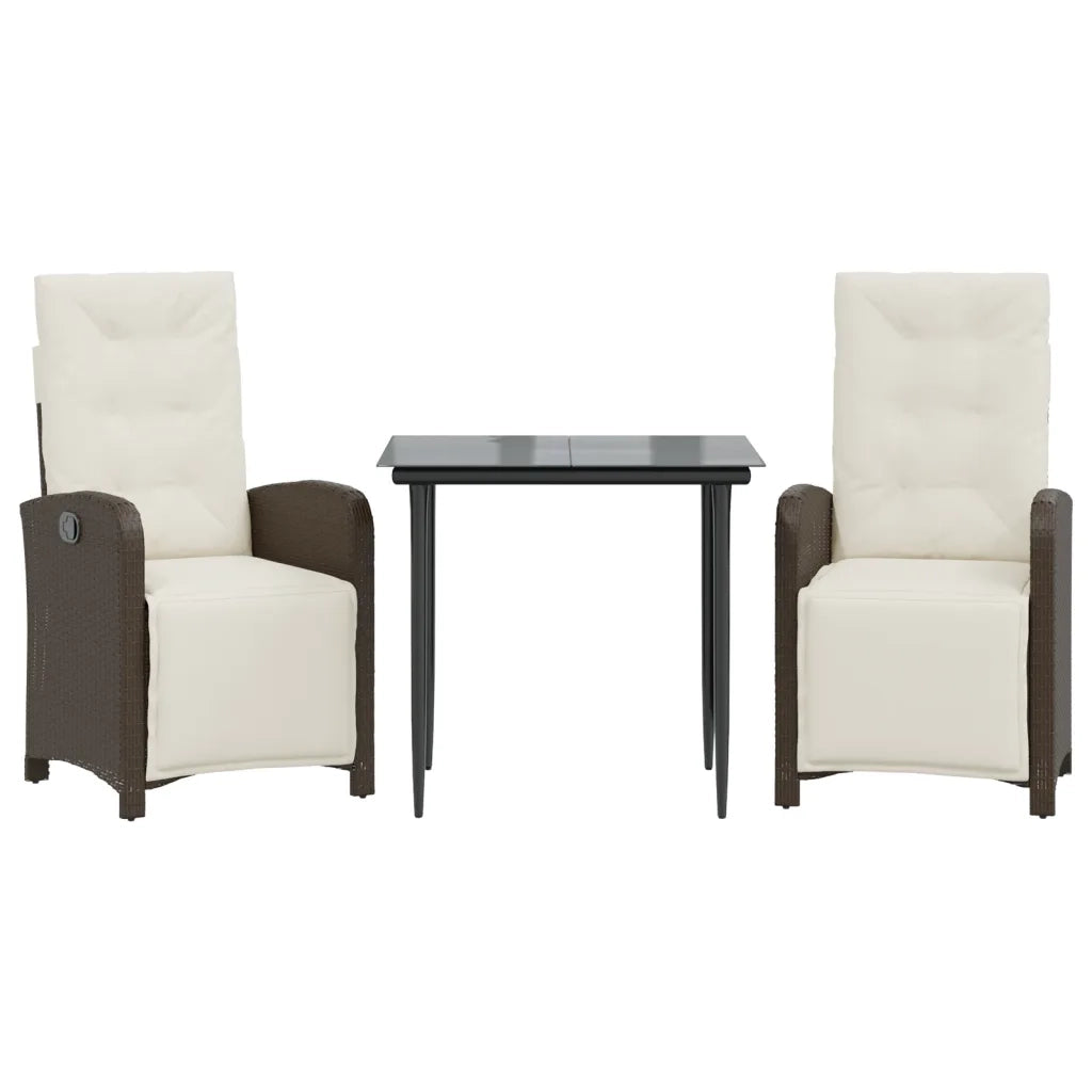 Set BistrÃ² 3 pz con Cuscini Marrone in Polyrattan