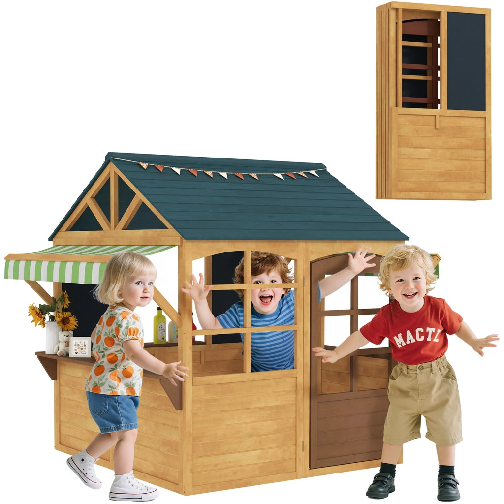Casetta per Bambini in Legno di Abete ¨C zephmum ¨C Marrone e Blu 173x117x144