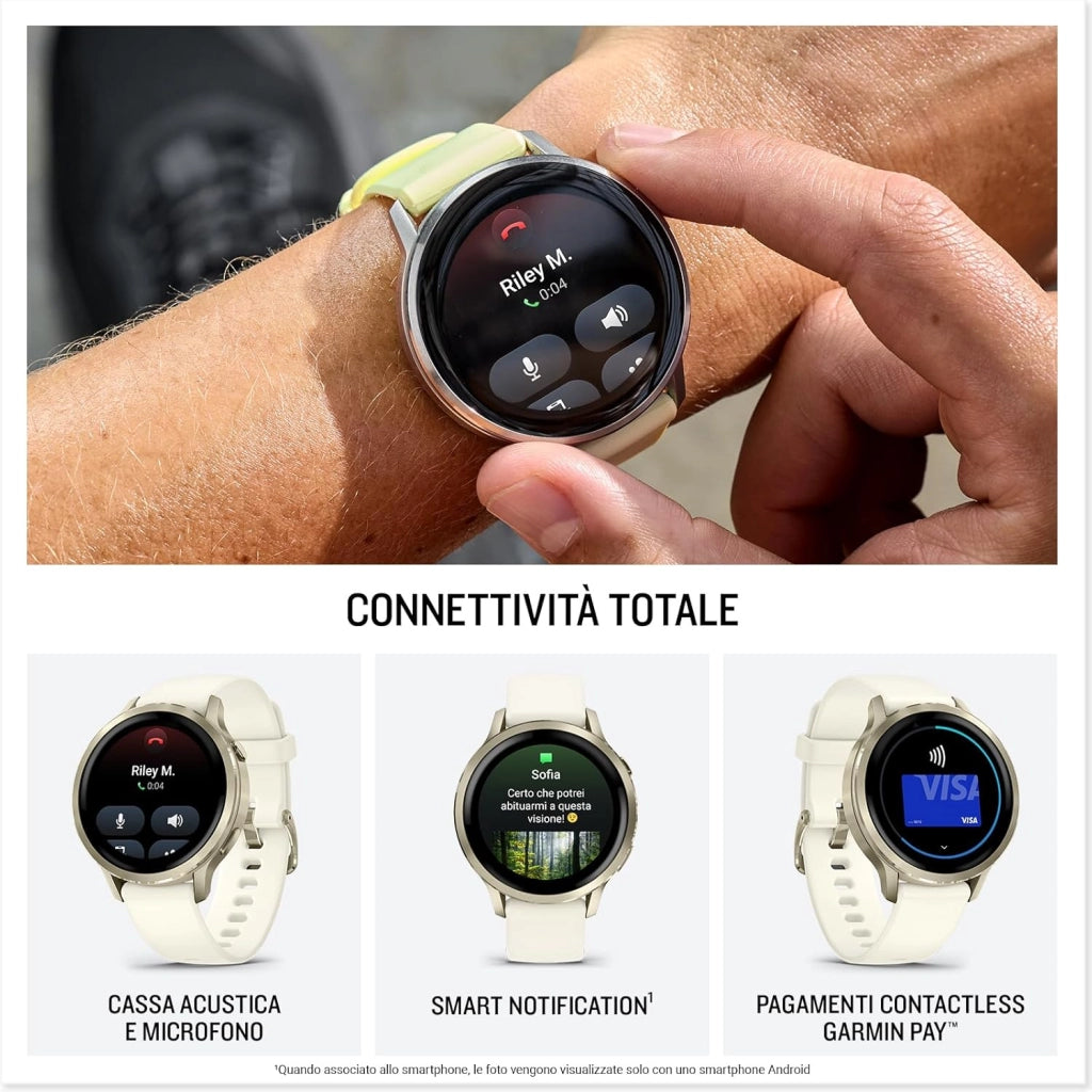 Garmin Venu 4, 41mm, Smartwatch per il fitness, Display AMOLED 1,2", Speaker e Microfono, Comandi Vocali, GPS Multi-band, Torcia, 80+ App per lo Sport, Autonomia 10 giorni, Beige & Lunar Gold