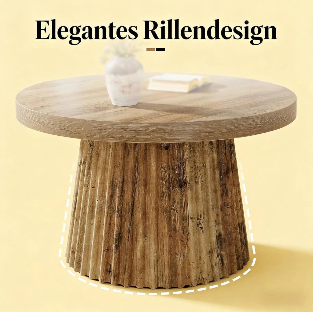 Tavolino da caffè rotondo ? 80 cm in MDF marrone con base a colonne scanalate