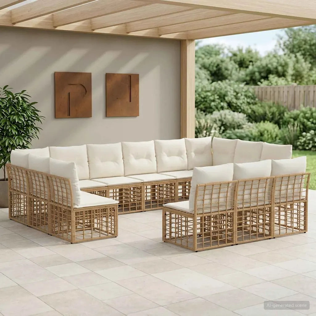 Set di divani da esterno Naturale e Bianco Crema Poliestere 3437582