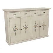 Credenza madia buffet mod Lia in legno Shabby chic bianco anticato decorato fiori