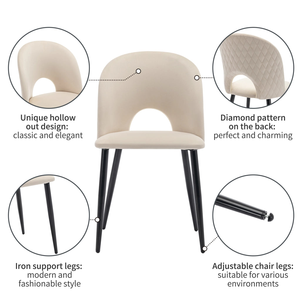 Tavolo da pranzo per 4 persone set con 4 sedie in velluto e metallo schienale con motivo diamantato beige