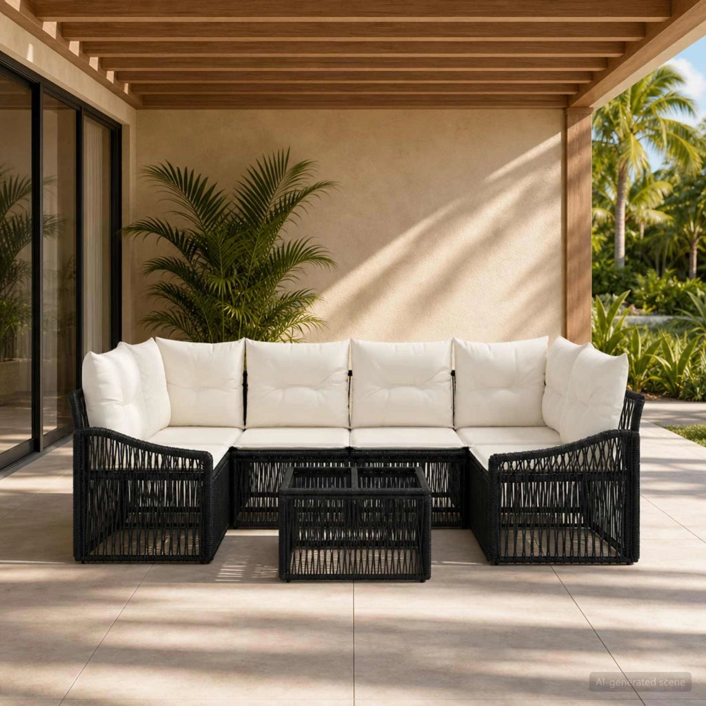 Set Divano da Giardino 7 pz Nero polyrattan 3435940