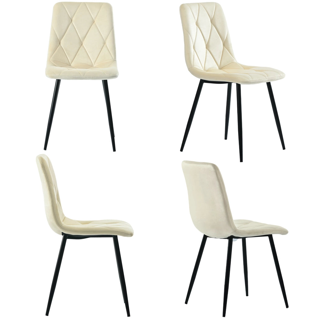 Sedie da Pranzo Set 4 Pezzi Imbottite ¨C MINIMAL ¨C Velluto Beige con Schienale e Gambe in Metallo
