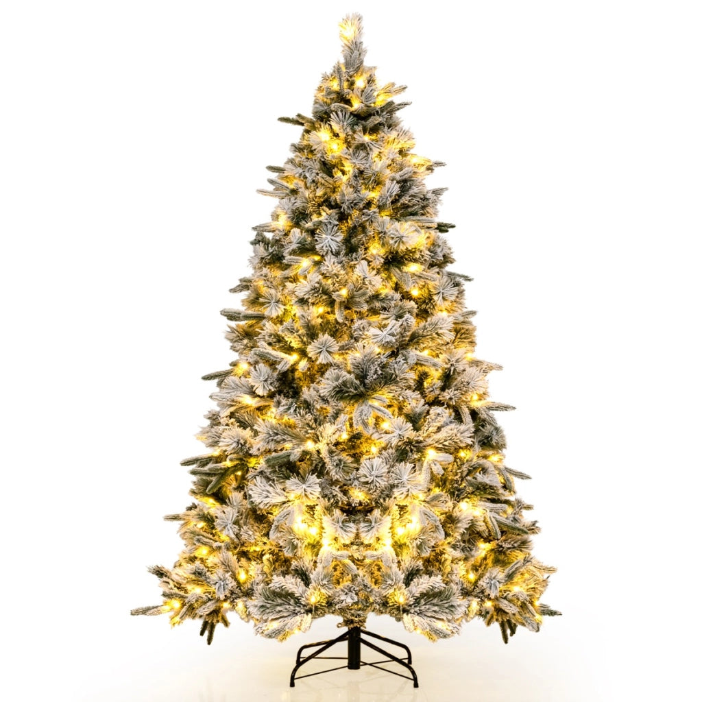 Albero di natale innevato con 300 luci a LED bianche calde per casa, Albero di natale artificiale da 215 cm Verde
