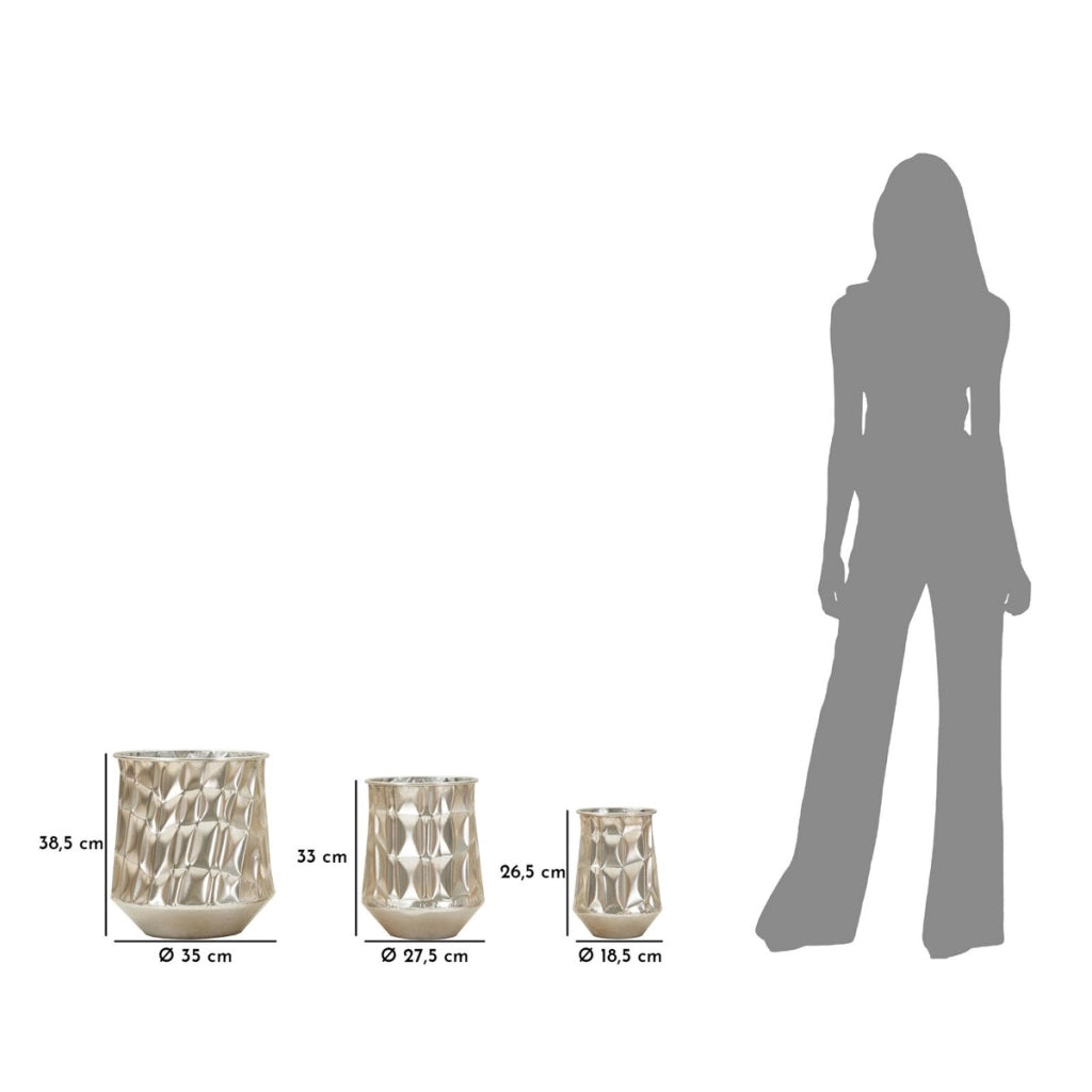 Set di 3 Vasi Decorativi VKH775, Argento, Metallo, 35x35x38,5 cm