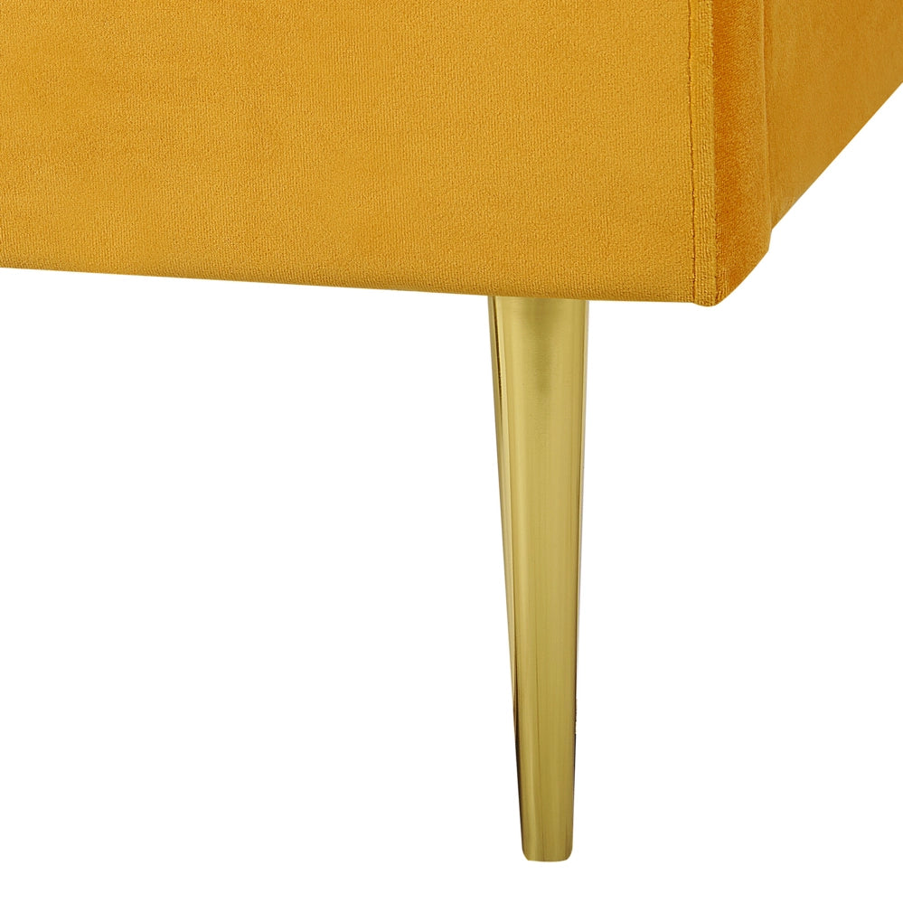 Letto in velluto giallo tappezzeria doppia dimensione gambe dorate testiera con rete a doghe 140 x 200 cm design minimalista