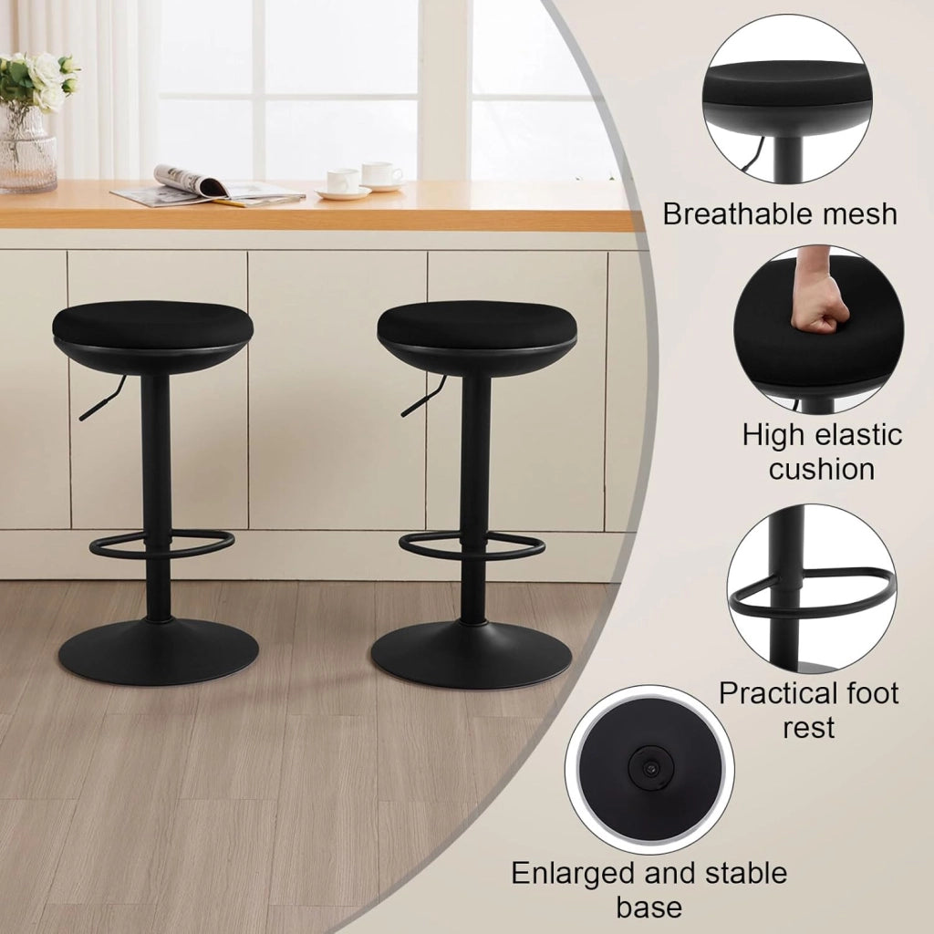 Sgabello da Bar, Sedia Alta da Bar Regolabile in Altezza, Sgabello per Isola Cucina Girevole, con Poggiapiedi, Sgabello Imbottito in Maglia Elastica, Nero, BH414sz-1