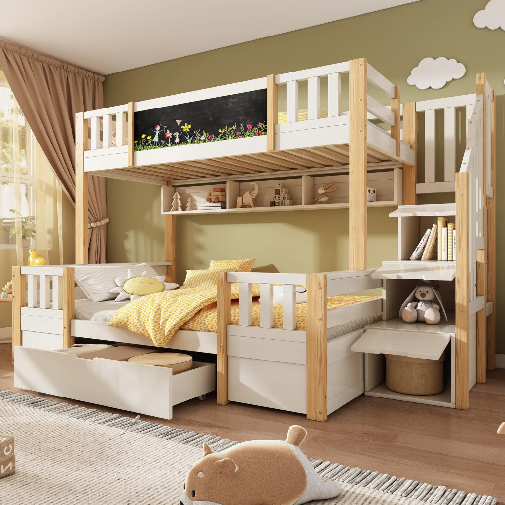 LETTO A CASTELLO 90/140x200 cm Legno Bianco e Naturale