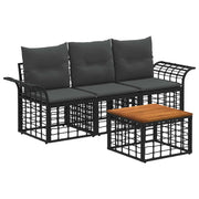 Set di divani da esterno 4 pcs Nero e Grigio scuro Poliestere