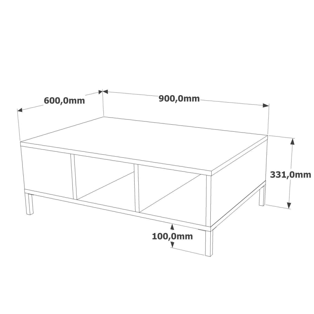 Lemie, Tavolino da Salotto 3 Vani, 60x90x33.1h cm Marrone Antracite