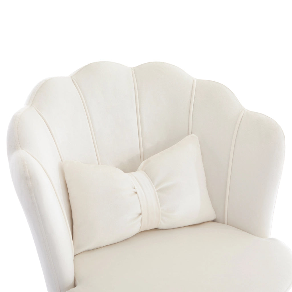 sedia da ufficio girevole regolabile in altezza con cuscino lombare e ruote in velluto beige
