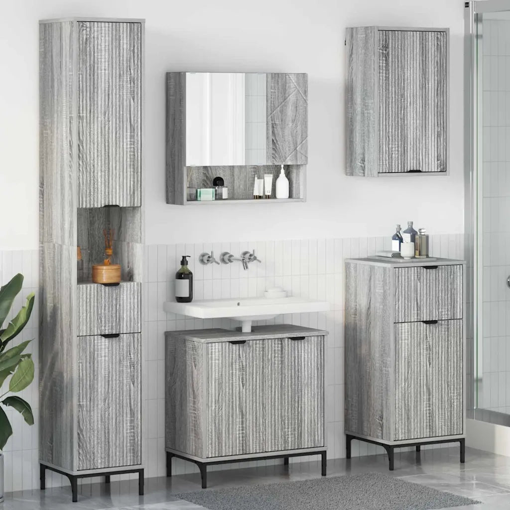 Set di mobili per il bagno con cassetto con porta Grigio Sonoma