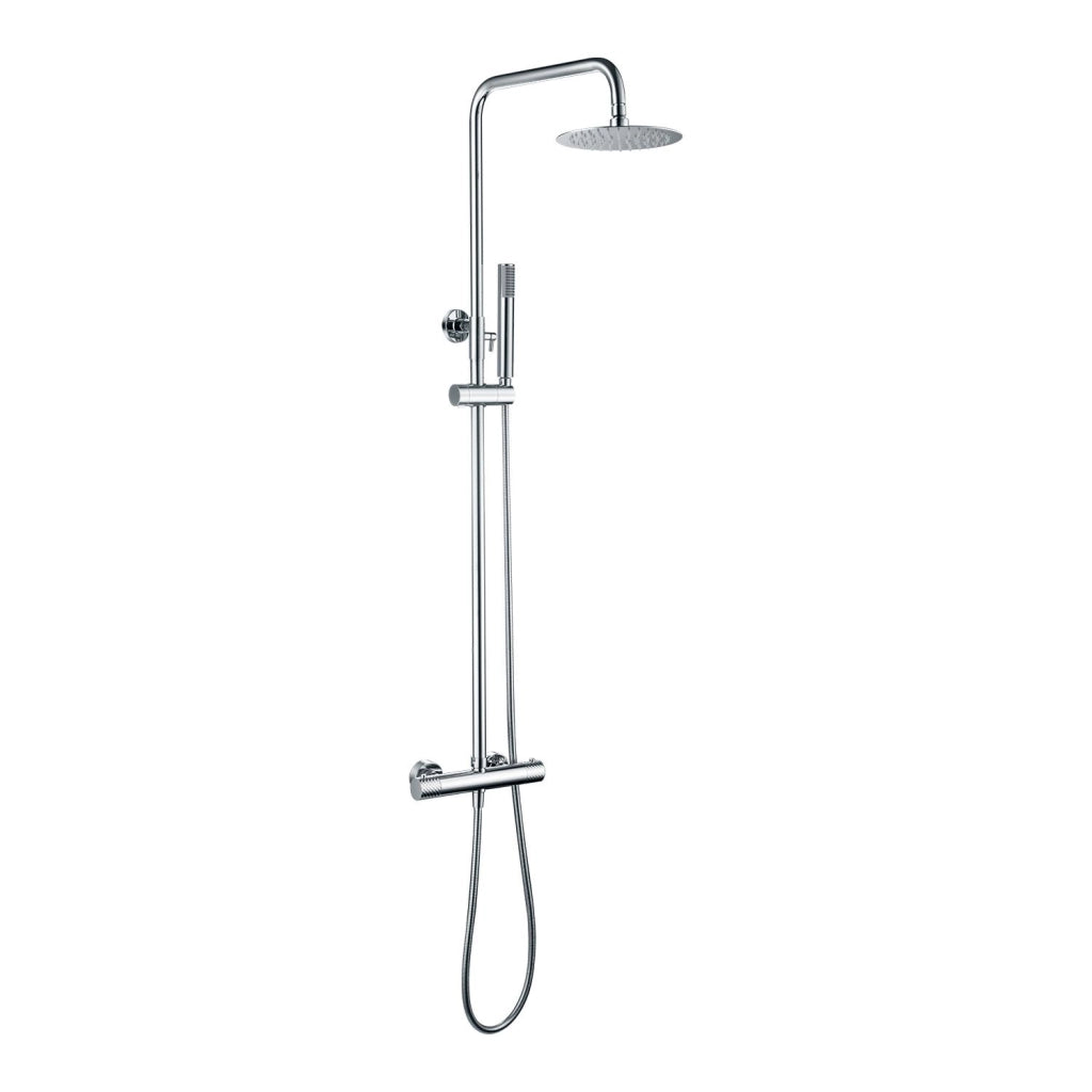 IMEX Set doccia termostatico Genova corpo rubinetto in ottone asta doccia estensibile in acciaio inox cromato soffione extrapiatto Ø20 cm anticalcare cartuccia termostatica autopulente TURN CLEAN
