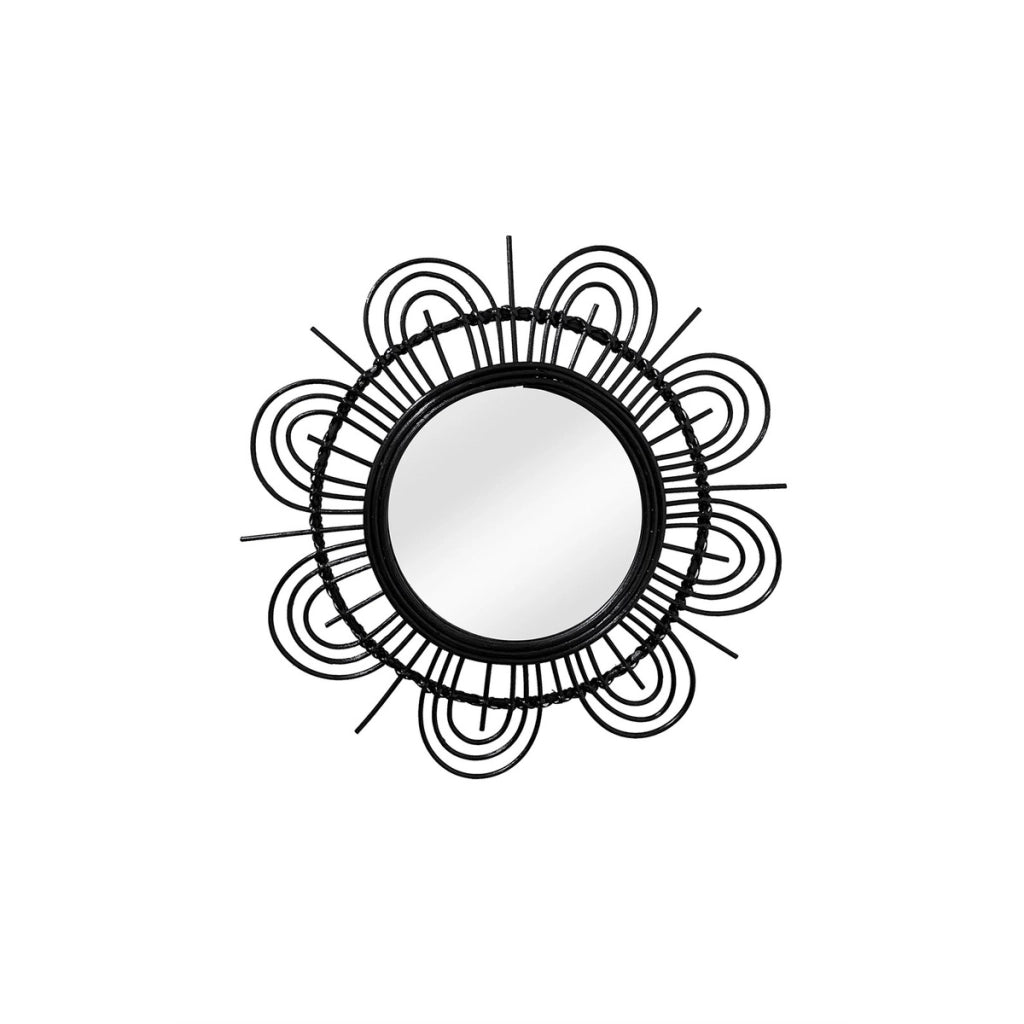 Specchio da parete Aina in rattan nero stile boho