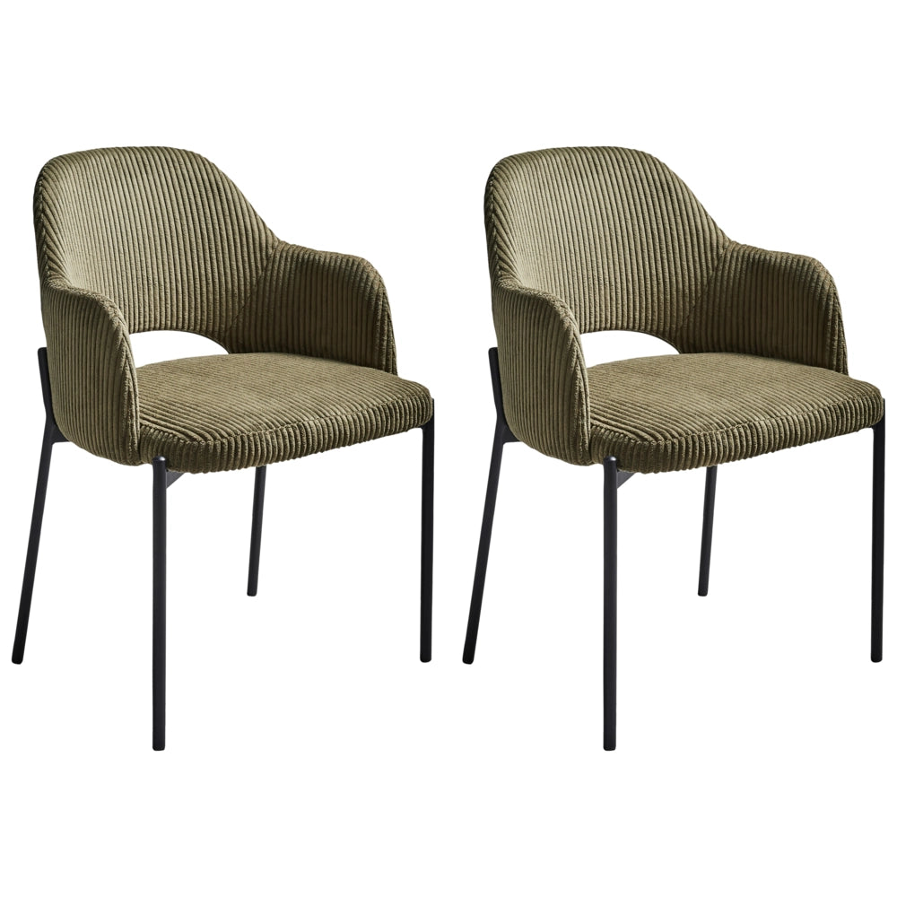 Set di 2 sedie da pranzo in velluto verde oliva stile retrò seduta rotonda