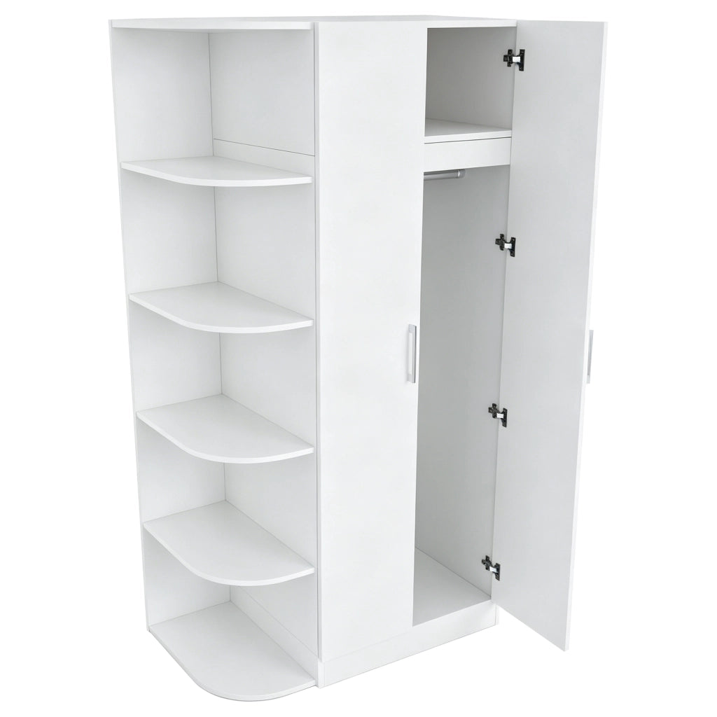 Armadio con 2 ante, ripiani e cassetti per camera da letto o ufficio, in MDF e metallo, bianco, 90×55×170 cm