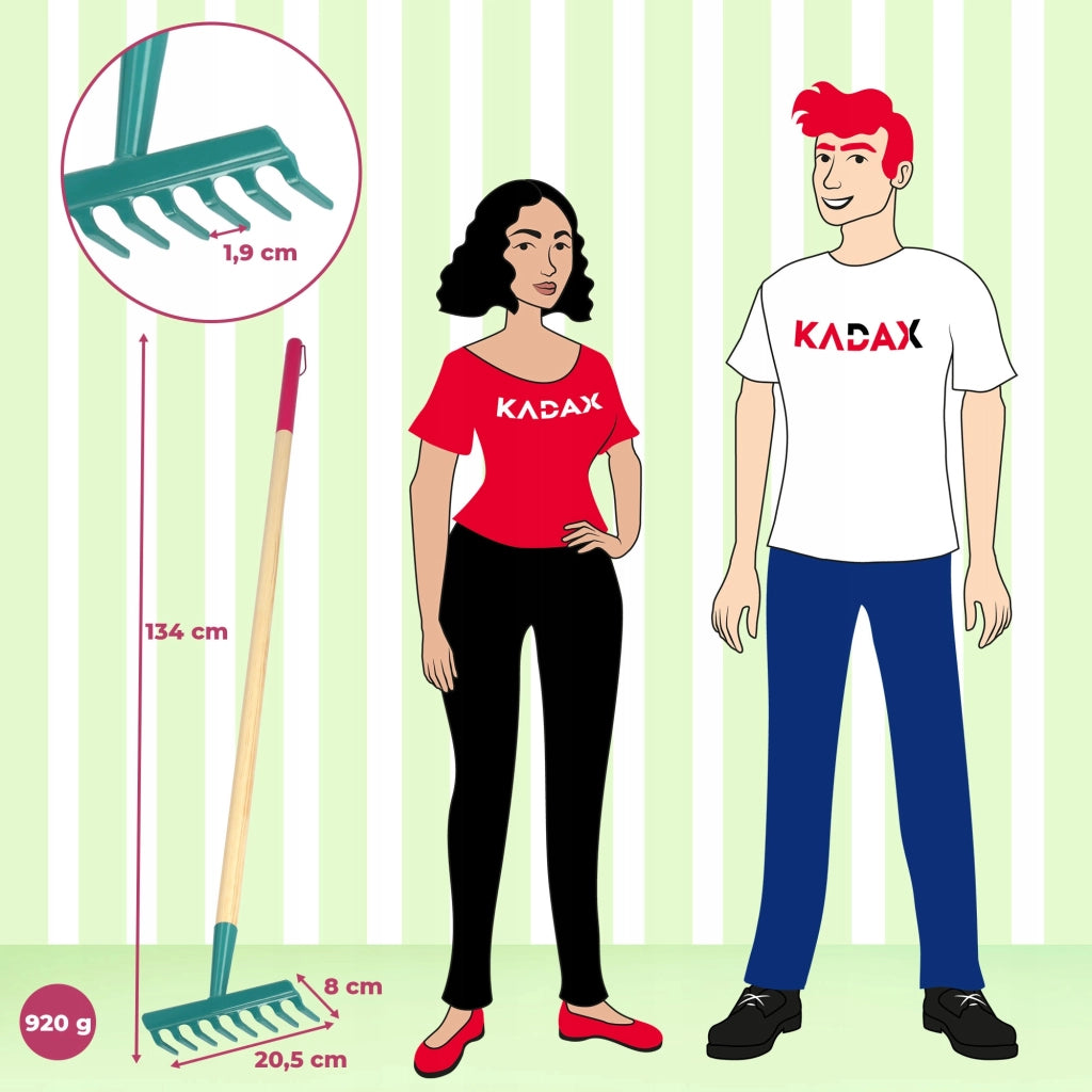 Rastrello per foglie KADAX per giardino, erba, manico in legno, 134 cm, rastrello da donna a 8 punte