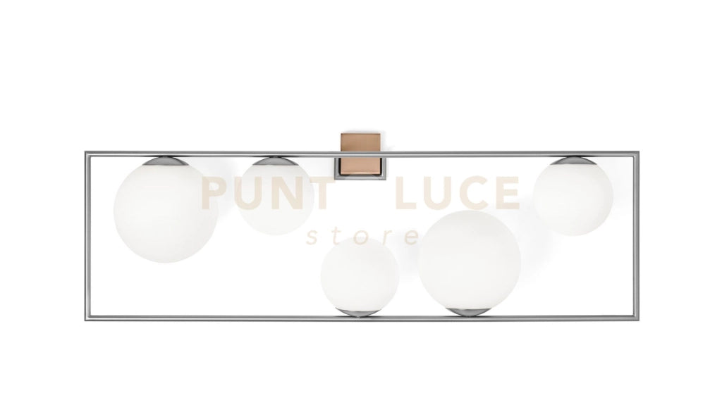 BUBLE APPLIQUE A PARETE 5 SFERE ACCIAIO SPAZZOLATO PARTICOLARI BRONZO ATTACCO E27