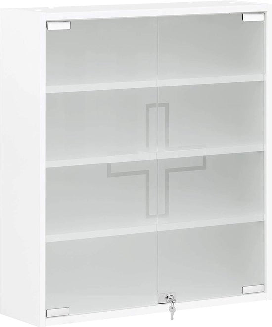 Cassa farmaceutica con porta in vetro doppia, cassa farmaceutica chiusura, Cassa farmaceutica, materiale legno, 71,5 x 64,2 x 19,6 cm
