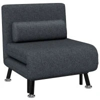 Poltrona Letto 3 in 1 con Schienale Regolabile e Cuscino, in Tessuto Effetto Lino e Acciaio, Grigio Scuro