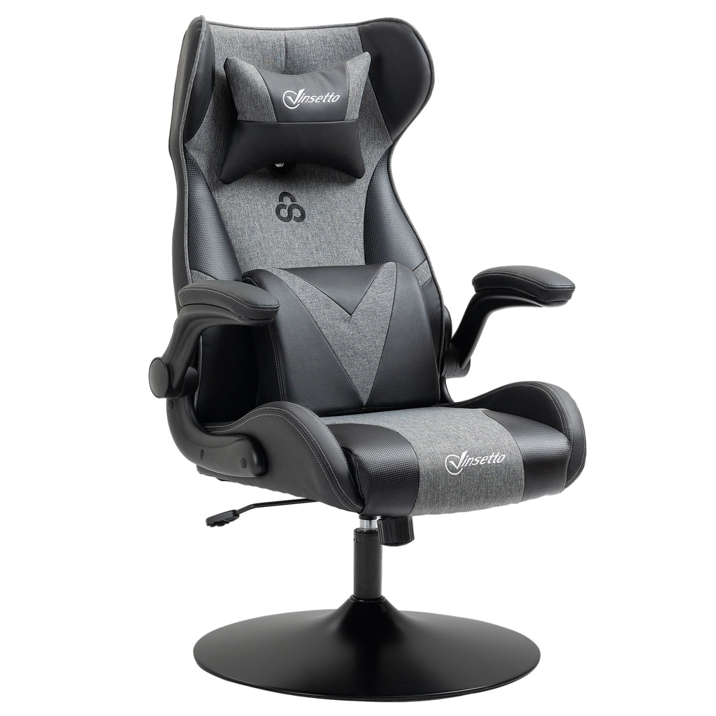 Sedia da Gaming Ergonomica ¨C Xylo ¨C Base Rotonda Altezza Regolabile Braccioli Cuscini PU Grigio Nero