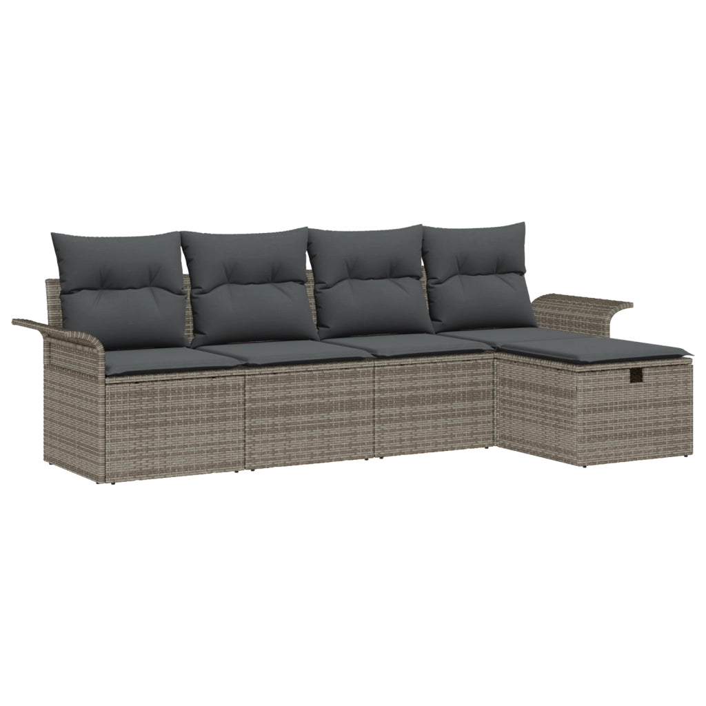 Set Divano da Giardino da 5 Pezzi con Cuscini Grigio Rattan