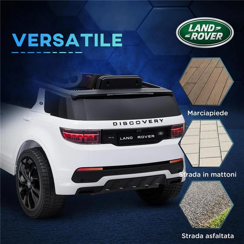 MACCHINA ELETTRICA PER BAMBINI A LICENZA LAND ROVER CON FARI CLACSON E CINTURA106X65.5X51 CM BIANCO