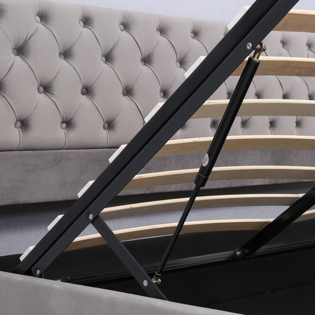 Letti contenitori 180x200 cm con contenitore idraulico; velluto; grigio (Senza materasso)