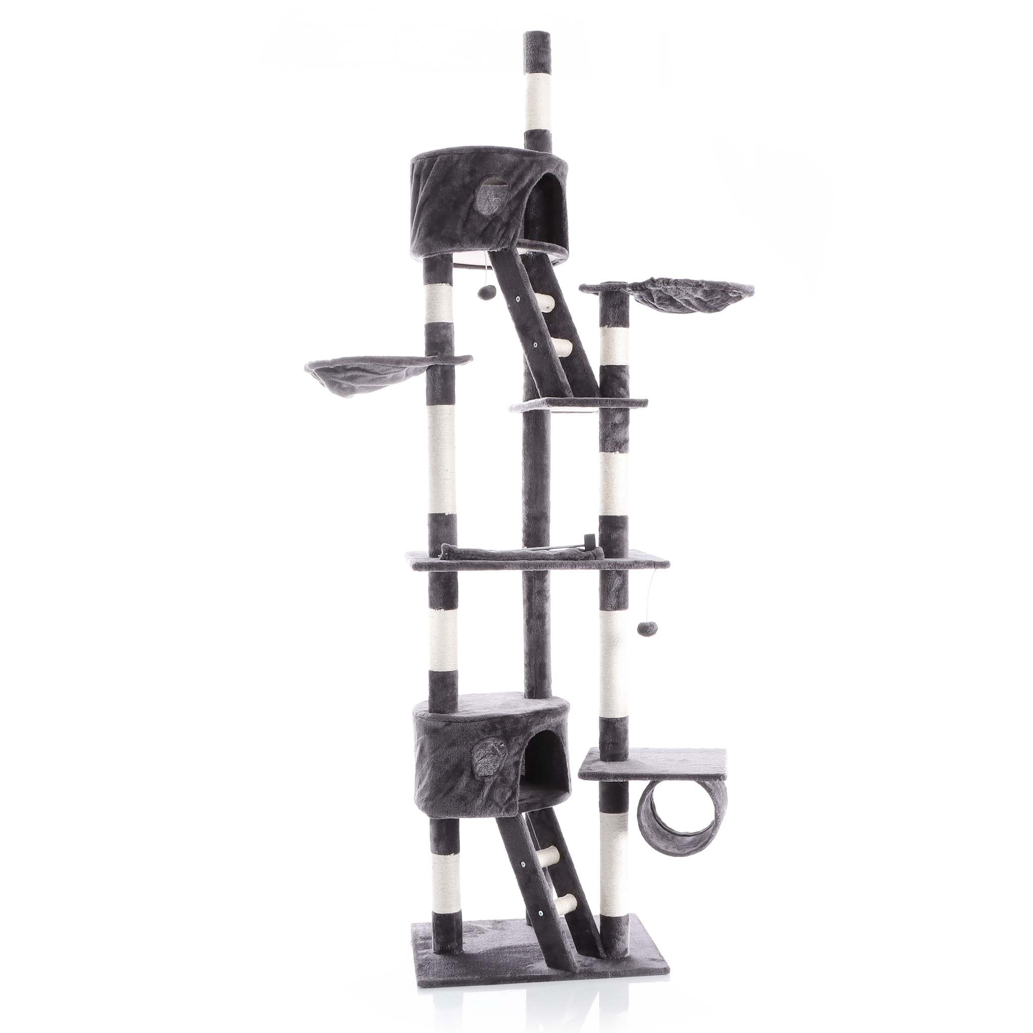 Albero tiragraffi 240-260cm grigio Modello a soffitto Sisal Con nicchie e amache
