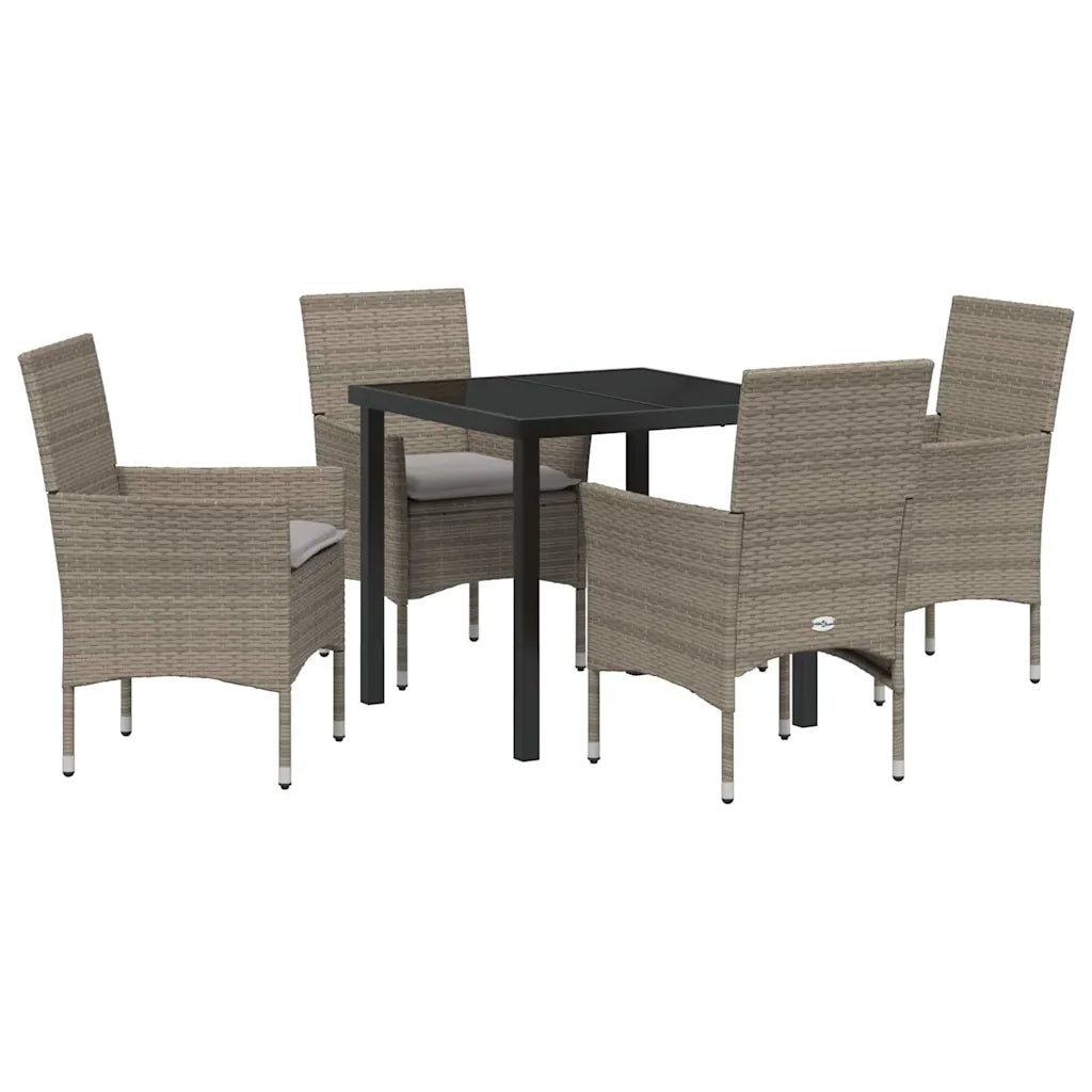 Set da Pranzo per Giardino con cuscino 5 pcs Grigio polyrattan