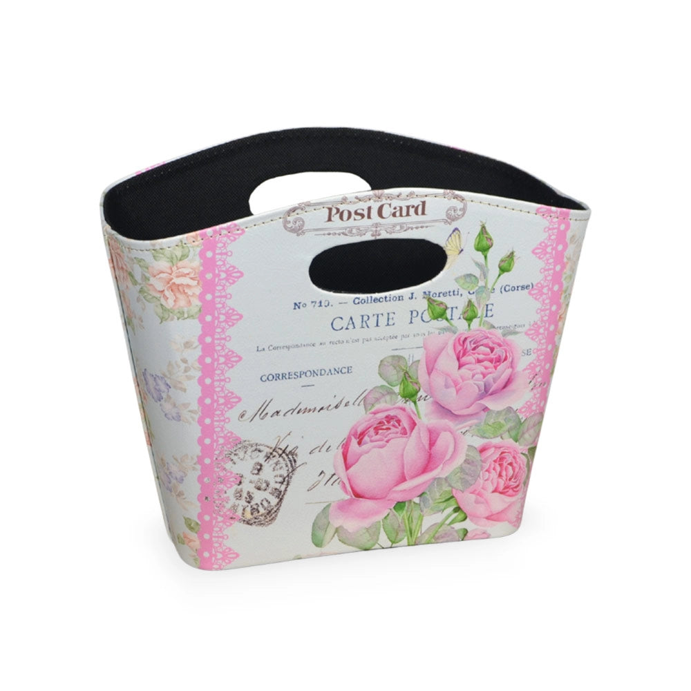 Borsetta Contenitore Flowers con manici fantasia rosa cm 28,5 x 11 x h 23,5