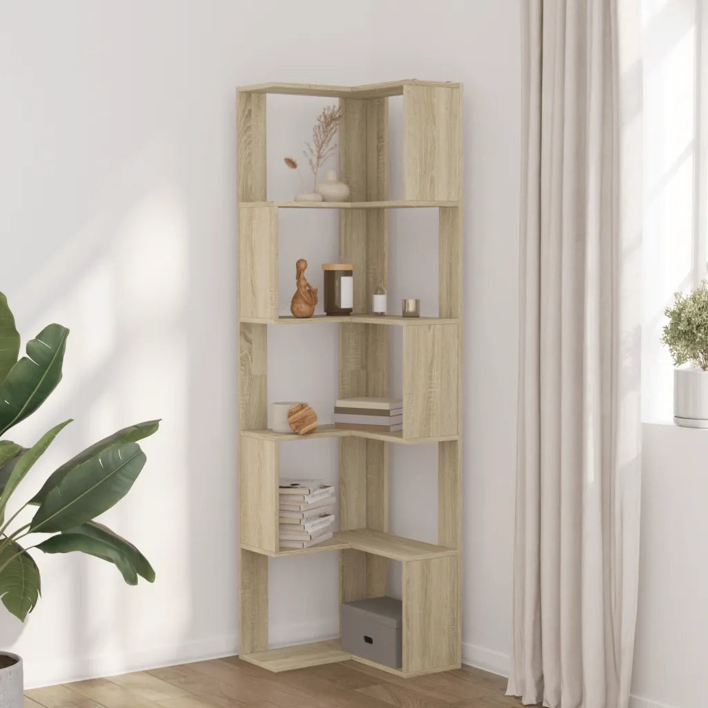 Libreria Angolare 5 Ripiani-Scaffale per Libri-Mobile di Stoccaggio Rovere Sonoma 50x50x179 cm Legno