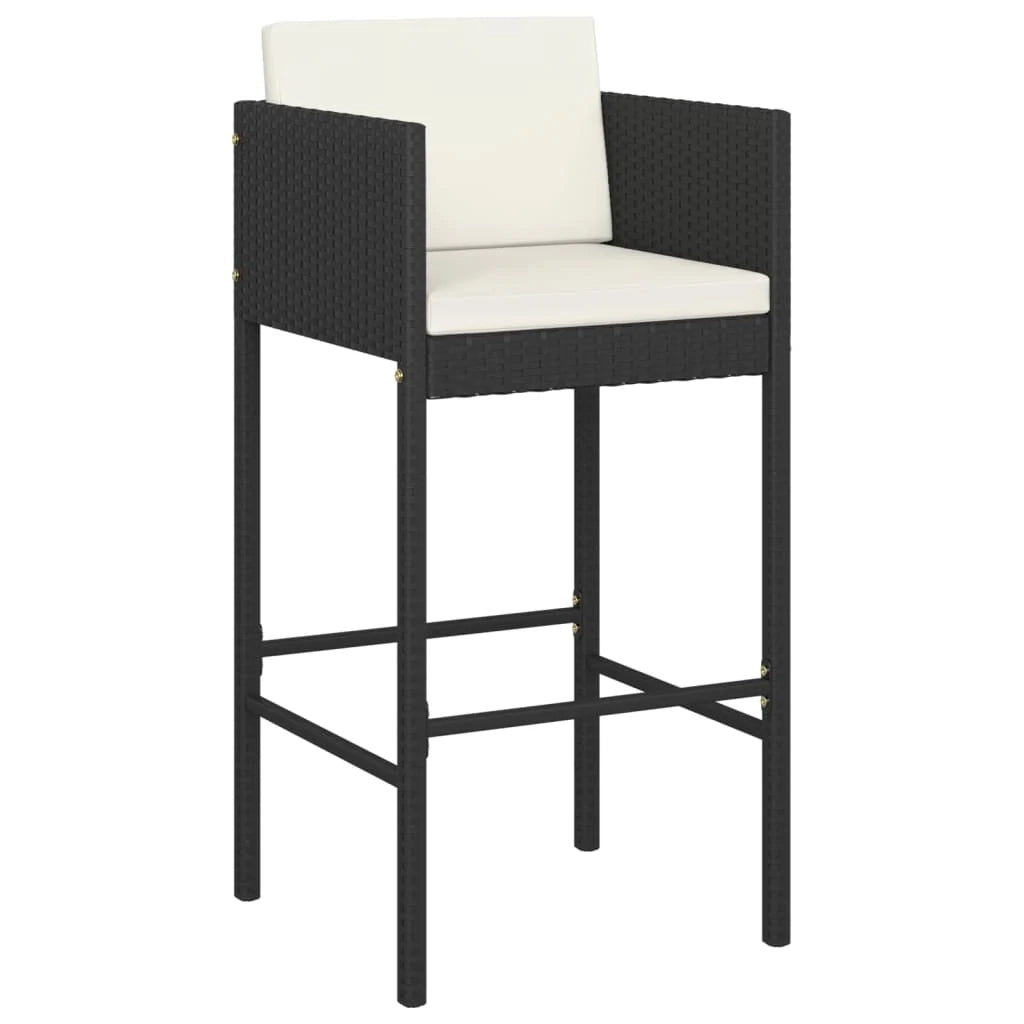 Set da bar da giardino 5 pezzi e cuscini in resina intrecciata nera 02_0013405