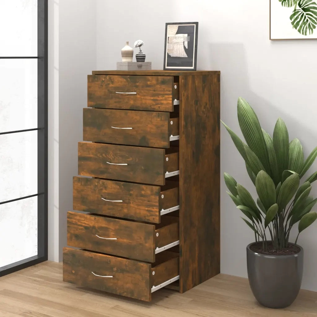 Credenza 6 Cassetti Rovere Fumo 50x34x96cm in Legno Multistrato 815363