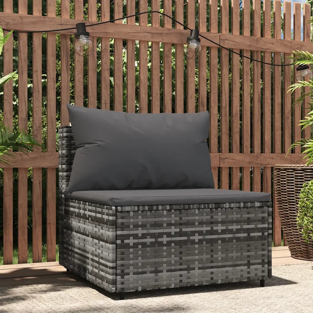 Divano Centrale da Giardino con Cuscini-Sofa Modulare-Divanetto da esterno in Polyrattan Grigio 299375