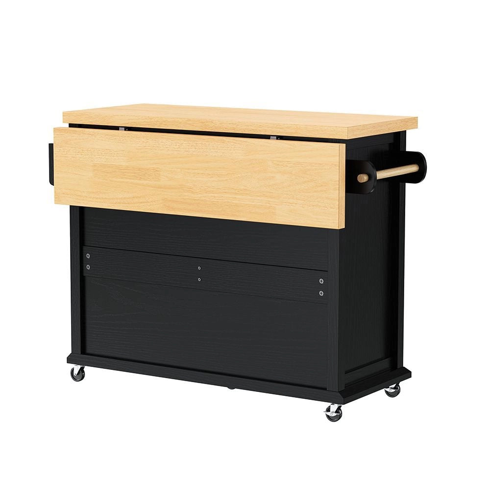 Isola cucina mobile - Xylo - Ruote e tavolo allungabile, nero