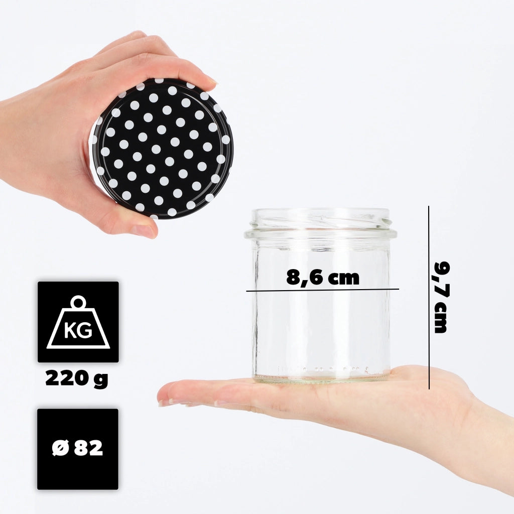 KADAX Avila barattoli di vetro 350ml 50pz 82mm + coperchio "Piselli neri"