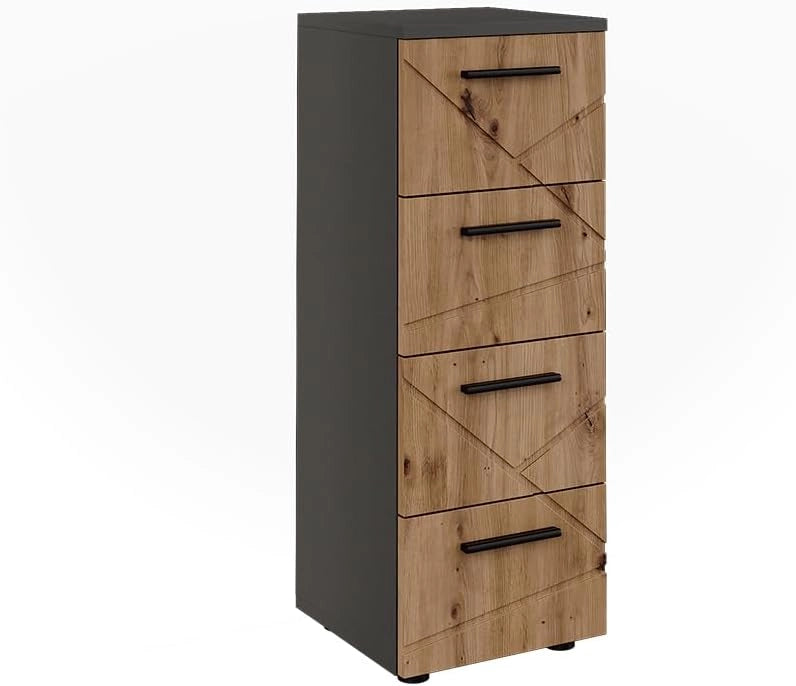 Mobiletto midi Irma, Antracite/Artisan, 30 x 81 cm con 4 cassetti
